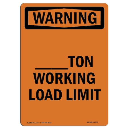 OSHA WARNING Sign, ____Ton Working Load Limit, 5in X 3.5in Decal